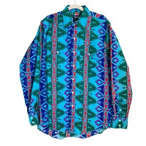 Wrangler Western Brushpopper Button Down Shirt Vintage Aztec (Size 16.5‎ x 35)